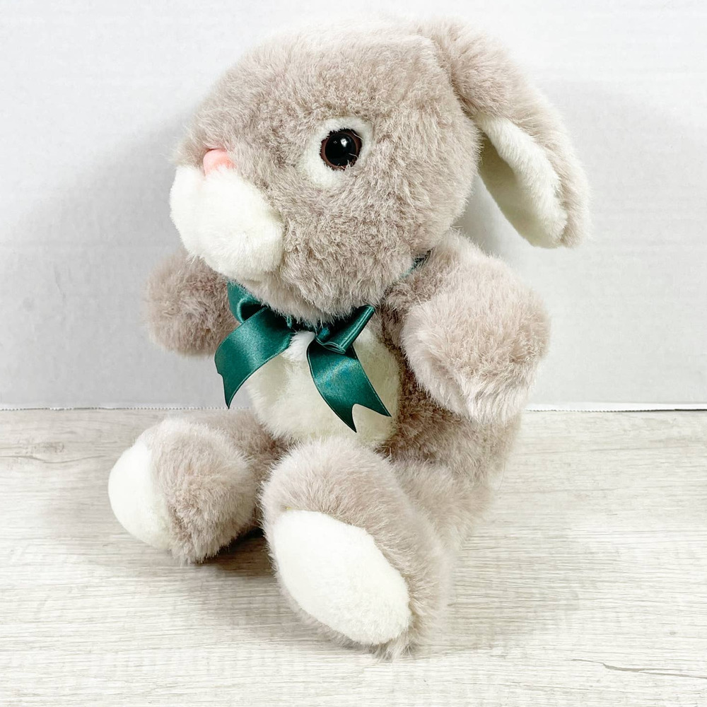 Fairview Gray White Bunny Rabbit Plush Stuffed Animal Toy 14" Thick Vintage Bow
